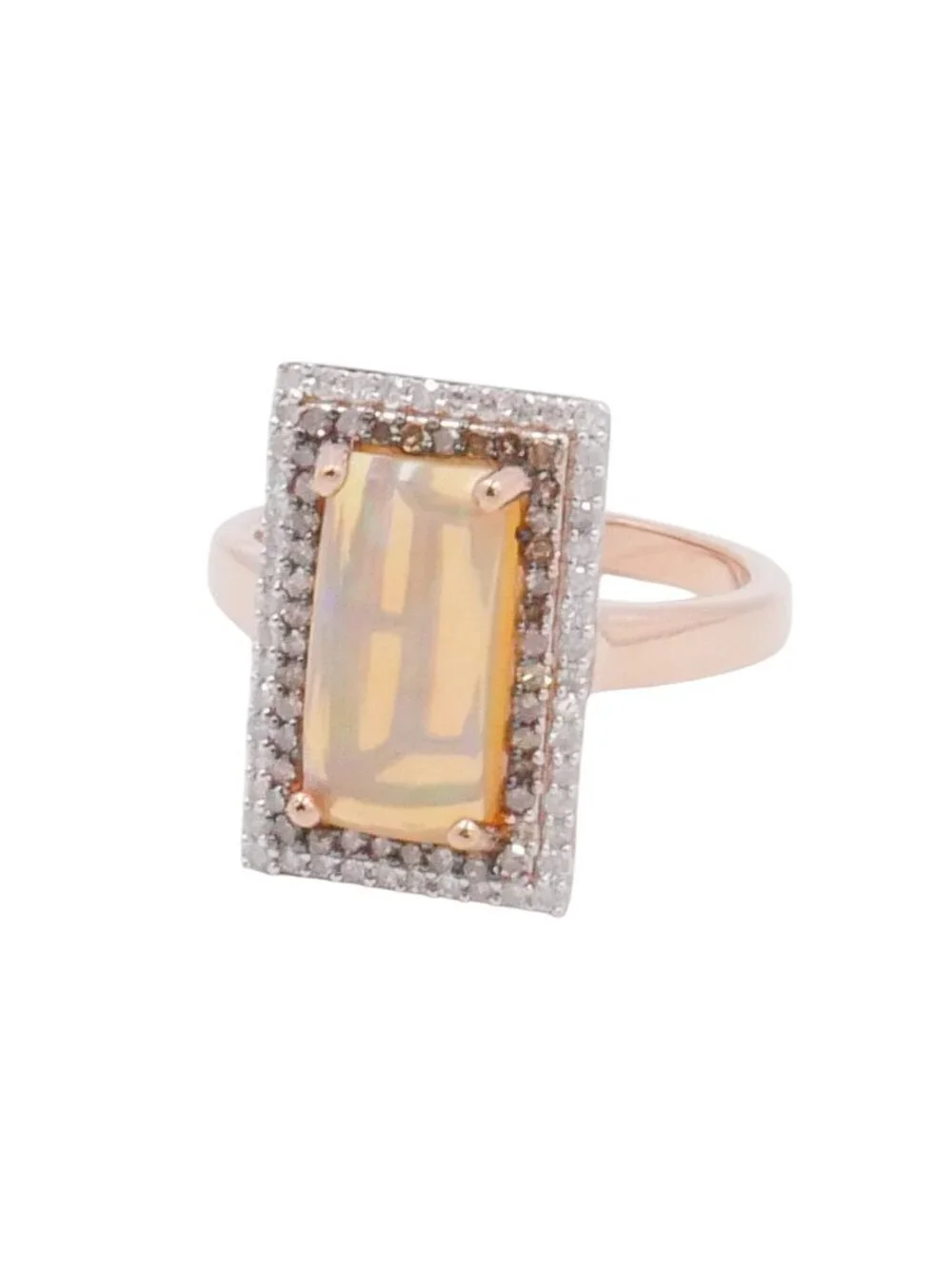 Ethiopian Welo Opal Diamond Halo Ring Rose Gold Vermeil 2.30ctw Size 9